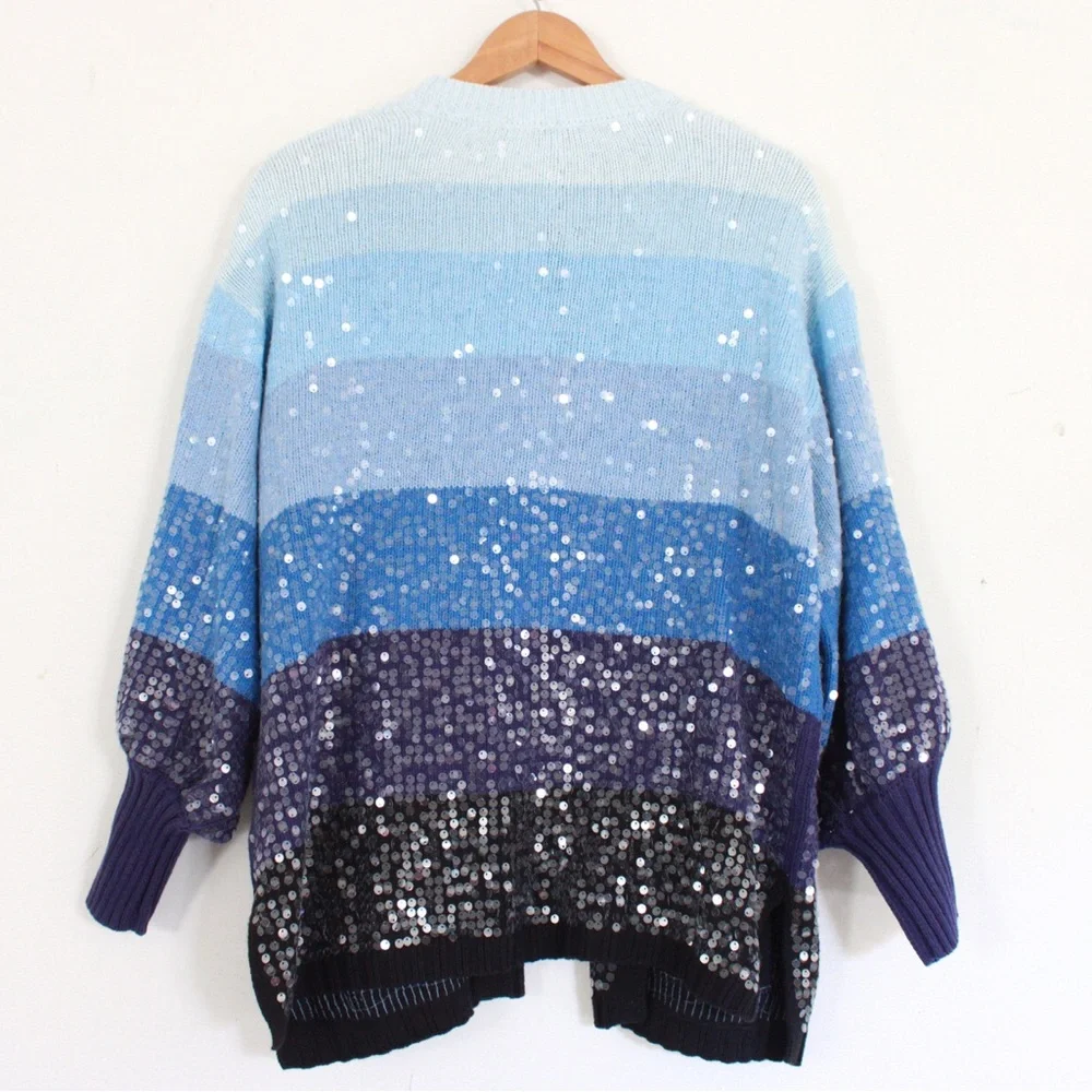 Isaac Mizrahi Live! Multistripe Blue Cardigan